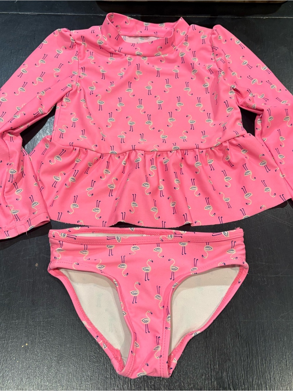 Cat & Jack Pink Flamingo Peplum Rash Guard Bikini Set
